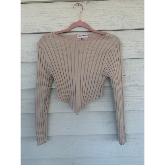 Willow & Wind Ribbed Cropped Sweater Nude Beige Pointed Hem M - Picture 2 of 6